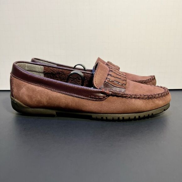 Womens HUSH PUPPIES Brown Leather Slip On Comfort Loafers / Size 7.5M - Picture 2 of 9